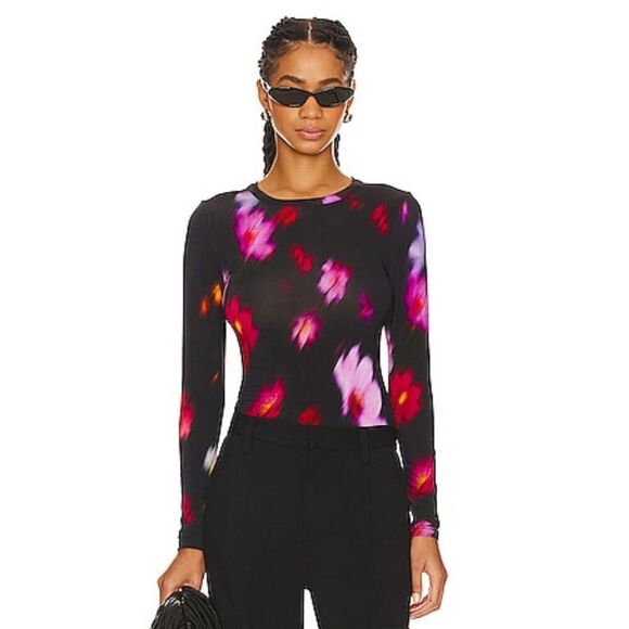 Rag & Bone Women's Black Sabeen Floral Long-Sleeve Top Size M Revolve Designer - Picture 1 of 6